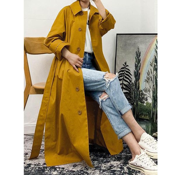 women turn-down collar mid-length coat autumn and winter single-breasted long trench female windbreaker outwear with sashes women's coa, Tan;black
women turn-down collar mid-length coat autumn and winter single-breasted long trench female windbreaker outwear with sashes women's coa, Tan;black