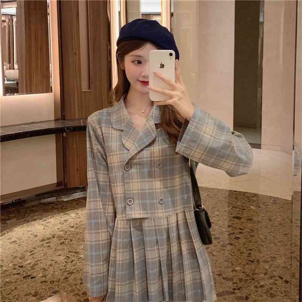 women autumn long sleeve plaid pleated blazer dress ladies vintage high waist sweet dresses casual street korean vestidos 210519, Black;gray
women autumn long sleeve plaid pleated blazer dress ladies vintage high waist sweet dresses casual street korean vestidos 210519, Black;gray