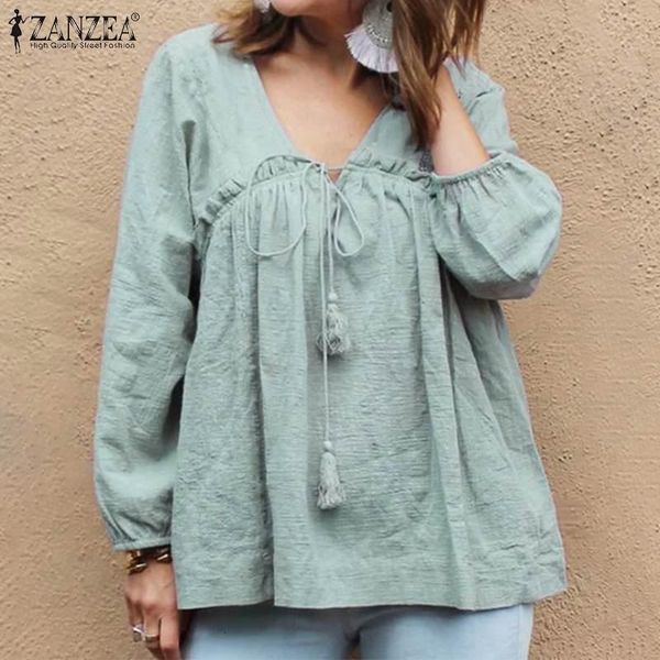 zanzea vintage women long sleeve ruffles blouse autumn v neck solid cotton linen shirt female robe work blusas chemise femme, White
zanzea vintage women long sleeve ruffles blouse autumn v neck solid cotton linen shirt female robe work blusas chemise femme, White
