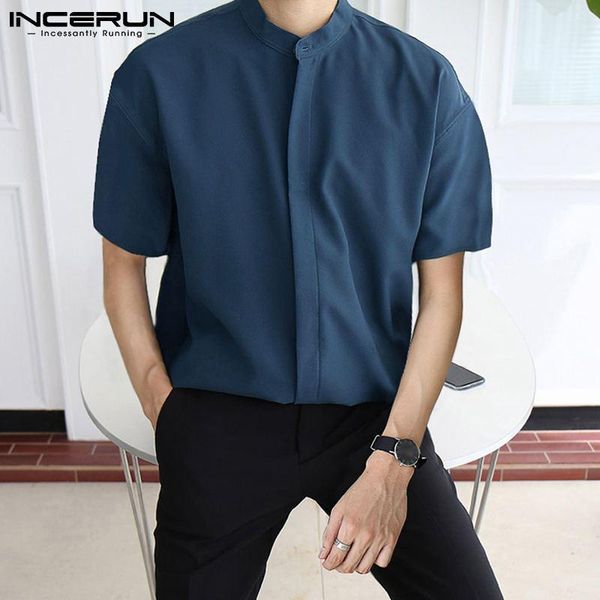men shirt brand stand collar solid color breathable short sleeve summer button casual 2021 streetwear camisas 5xl incerun 7 men's shir, White;black
men shirt brand stand collar solid color breathable short sleeve summer button casual 2021 streetwear camisas 5xl incerun 7 men's shir, White;black