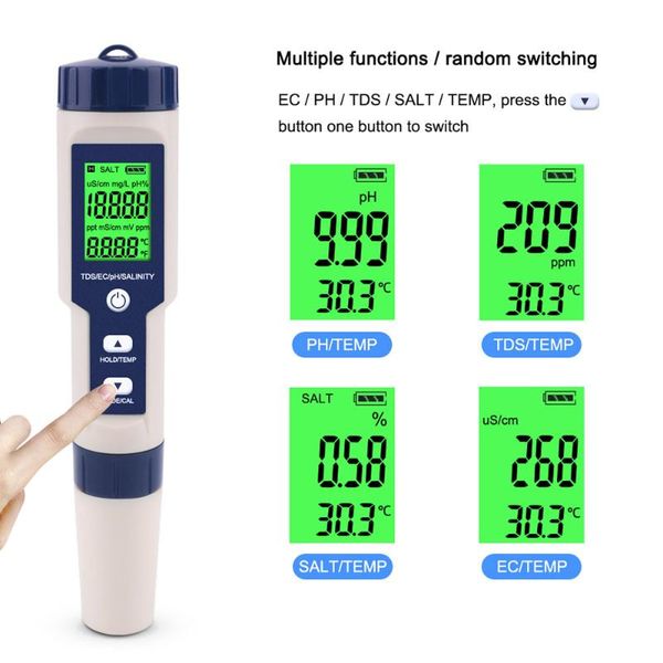 meters 5 in 1 water quality tester with backlight waterproof ph tds ec salinity temp detector for aquariums
meters 5 in 1 water quality tester with backlight waterproof ph tds ec salinity temp detector for aquariums