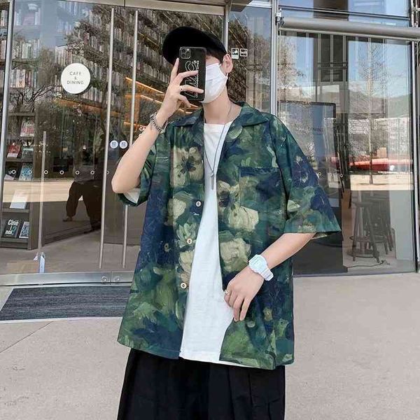 oil painting hawaiian short sleeve men's trend loose ice cuban neck vintage shirt, White;black
oil painting hawaiian short sleeve men's trend loose ice cuban neck vintage shirt, White;black