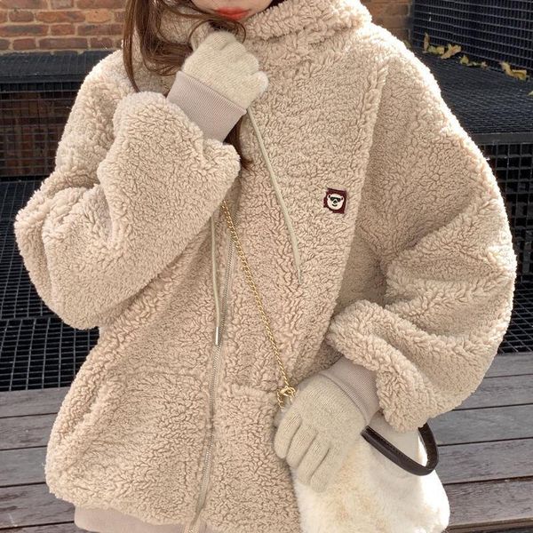women's knits & tees wool lamb coat cute bear stand collar loose thickened warm zipper cardigan 2021 winter solid color sweater, White
women's knits & tees wool lamb coat cute bear stand collar loose thickened warm zipper cardigan 2021 winter solid color sweater, White