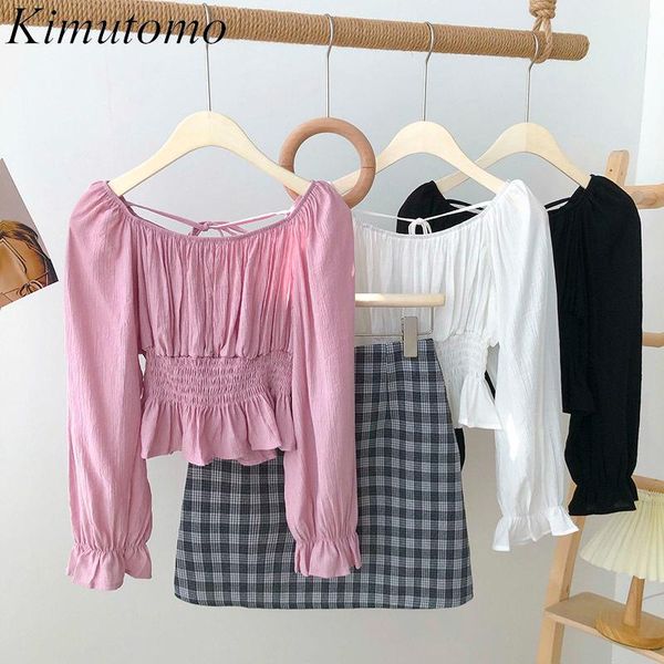 women's blouses & shirts kimutomo 2021 spring women korean style girls slash neck flare sleeve solid back lace-up short casual, White
women's blouses & shirts kimutomo 2021 spring women korean style girls slash neck flare sleeve solid back lace-up short casual, White