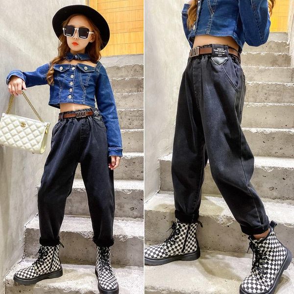 jeans spring autumn kids girls solid high elastic waist long pants children's clothing loose casual style denim trousers c220, Blue
jeans spring autumn kids girls solid high elastic waist long pants children's clothing loose casual style denim trousers c220, Blue