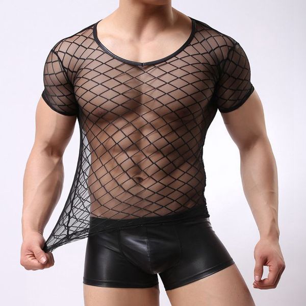 men diamond transparent mesh net shirts underwear stripe see through tank night club erotic lingerie fx1025, Black;white
men diamond transparent mesh net shirts underwear stripe see through tank night club erotic lingerie fx1025, Black;white