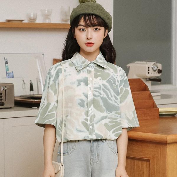 women's t-shirt chic khaki 2021 summer ink printed shirt retro short sleeve lapel korean style half chiffon fashion, White
women's t-shirt chic khaki 2021 summer ink printed shirt retro short sleeve lapel korean style half chiffon fashion, White