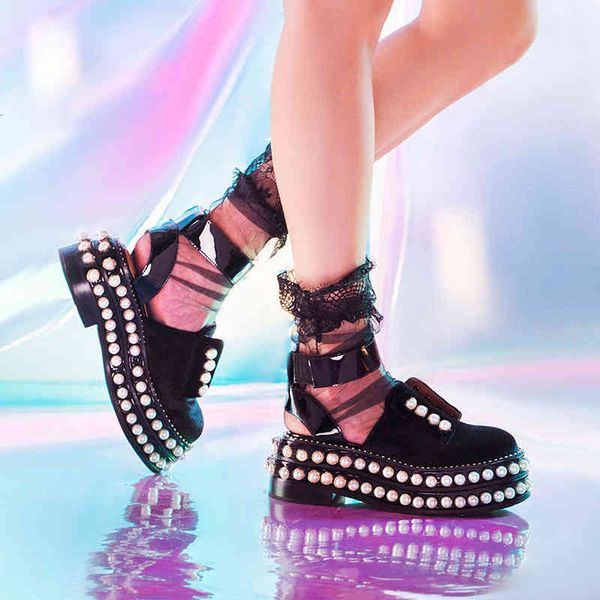 sandal punk will see thick soled leather stranded velvet band stripe ankle shinning foot beach sandal wv0b, Black
sandal punk will see thick soled leather stranded velvet band stripe ankle shinning foot beach sandal wv0b, Black