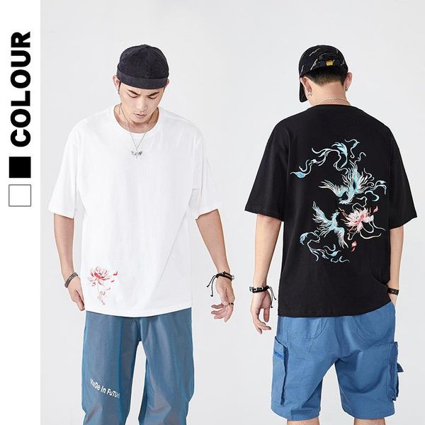 men's t-shirts the summer 2021 phoenix embroidery loose short sleeve t-shirt, White;black
men's t-shirts the summer 2021 phoenix embroidery loose short sleeve t-shirt, White;black