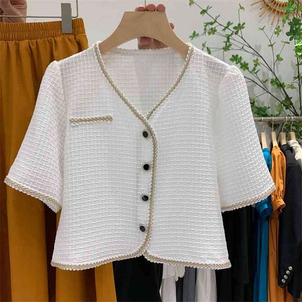 small fragrant shirt women v-neck vintage short sleeve crop thin summer fashion casual blouses femme sweet blusas mujer 210514, White
small fragrant shirt women v-neck vintage short sleeve crop thin summer fashion casual blouses femme sweet blusas mujer 210514, White