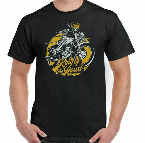 king of the road man funny t-shirt motorcycle biker who motorcycle coffee racer indian, White;black
king of the road man funny t-shirt motorcycle biker who motorcycle coffee racer indian, White;black