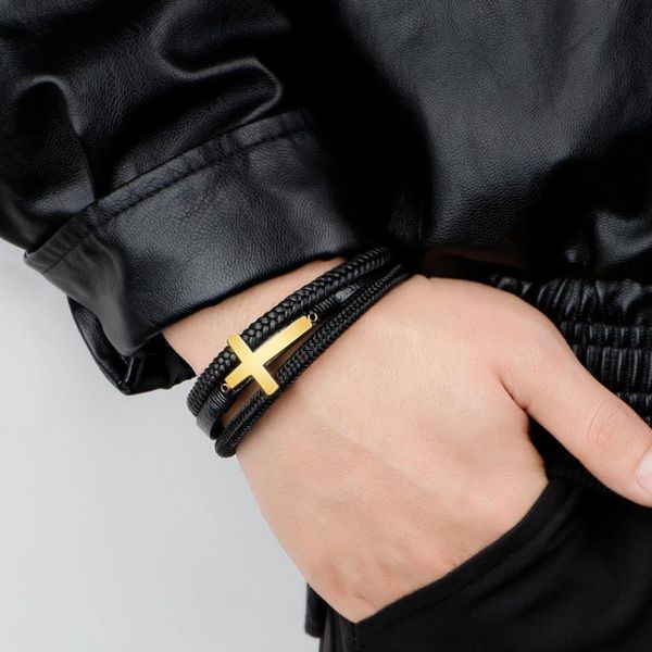 charm bracelets clssic vintage stainless steel cross cowhide magnetic clasp leather round men bangle punk jewelry, Golden;silver
charm bracelets clssic vintage stainless steel cross cowhide magnetic clasp leather round men bangle punk jewelry, Golden;silver