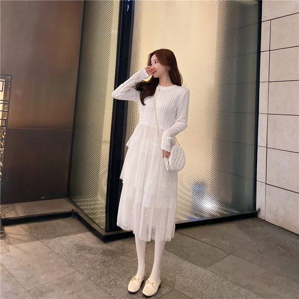 white knitted fairy dress elegant ruffled women lace splicing winter one-piece lady club party long sleeve length casual dresses, Black;gray
white knitted fairy dress elegant ruffled women lace splicing winter one-piece lady club party long sleeve length casual dresses, Black;gray