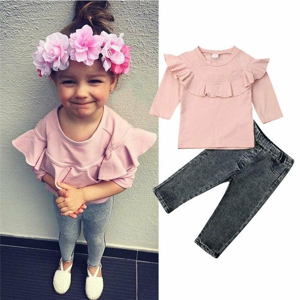 clothing sets baby spring autumn toddler girl kids ruffle collar long sleeve shirts denim trousers pants 2pcs clothes 1-6t, White
clothing sets baby spring autumn toddler girl kids ruffle collar long sleeve shirts denim trousers pants 2pcs clothes 1-6t, White