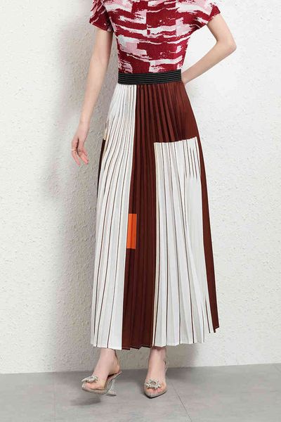 skirt miyake fashion patchwork skirt of wais pleated skirts, Black