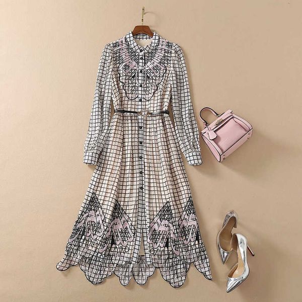 spring designer runway women's long sleeve elegant belt ruffles embroidery plaid shirt dress 210526, Black;gray
spring designer runway women's long sleeve elegant belt ruffles embroidery plaid shirt dress 210526, Black;gray