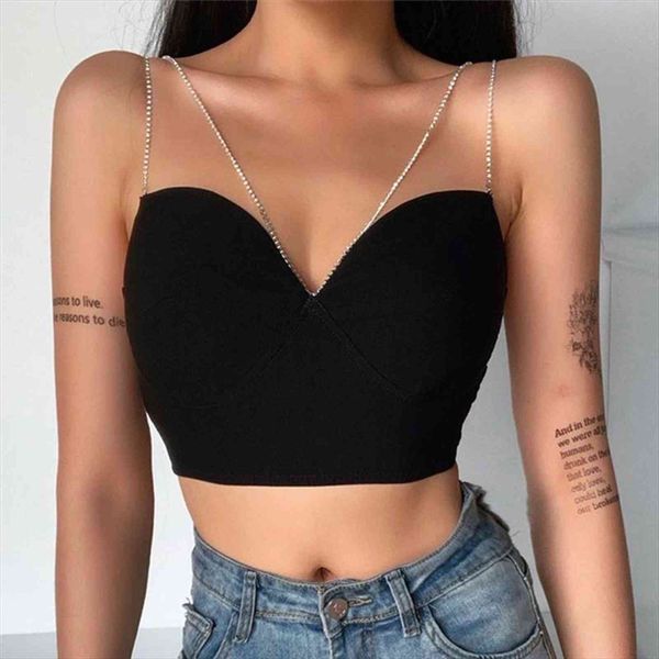 solid color vest fashion womens tank diamond decor chain camisole deep v neck backless for female, White
solid color vest fashion womens tank diamond decor chain camisole deep v neck backless for female, White