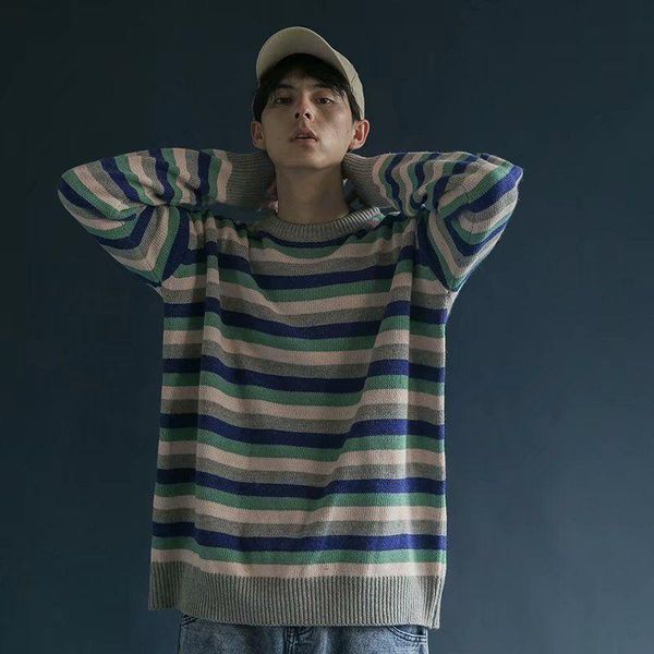 men's sweaters retro sweater men women contrast color stripes lethargic pullover couple korean fashion loose o-neck knitted vintage clo, White;black
men's sweaters retro sweater men women contrast color stripes lethargic pullover couple korean fashion loose o-neck knitted vintage clo, White;black