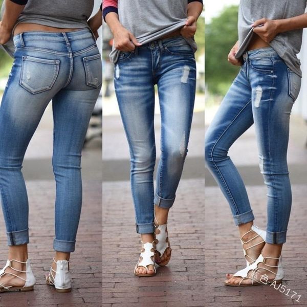 women's jeans lugentolo woman plus size hole bleached washed vintage mid waist zipper casual fashion pencil pants, Blue
women's jeans lugentolo woman plus size hole bleached washed vintage mid waist zipper casual fashion pencil pants, Blue