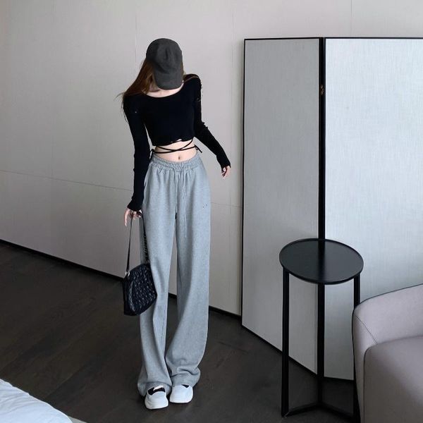 women's pants & capris elastic waist sports leisure wid leg autumn grey high loose straight hanging feeling trousers, Black;white
women's pants & capris elastic waist sports leisure wid leg autumn grey high loose straight hanging feeling trousers, Black;white