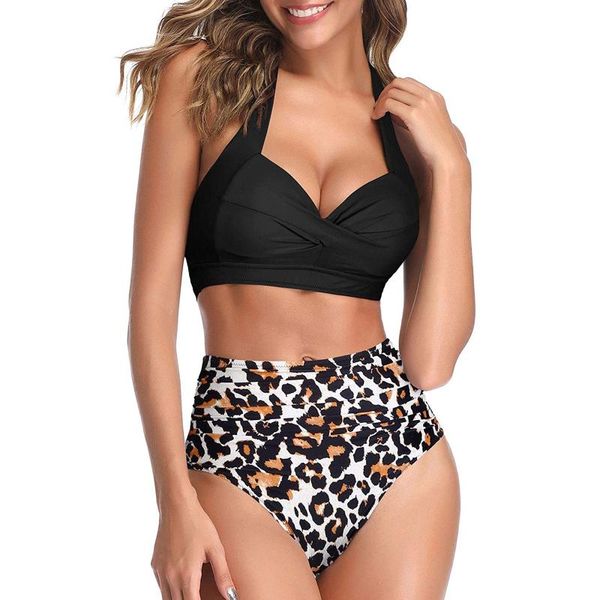 women's swimwear women halter leopard print swimsuit v-neck backless two piece bikini set summer bathing beachwear bikinis 2021, White;black
women's swimwear women halter leopard print swimsuit v-neck backless two piece bikini set summer bathing beachwear bikinis 2021, White;black