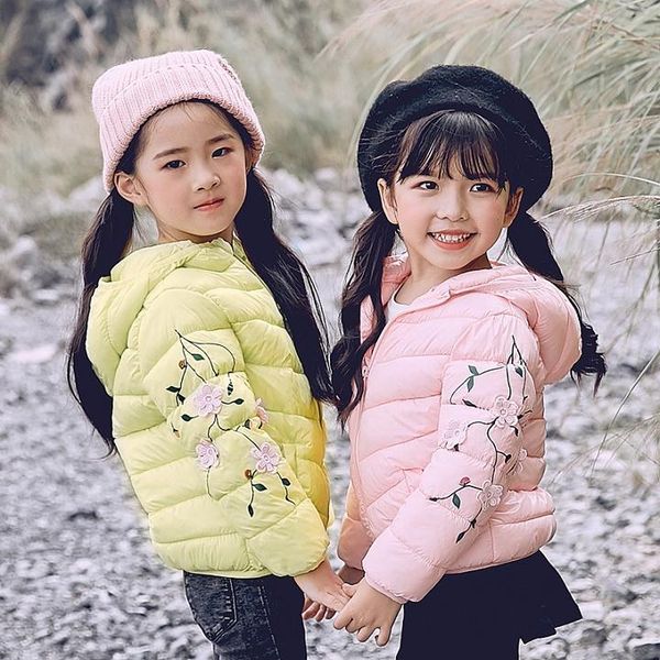 coat winter style outside wear girls embroidered short in the children's baby lightweight children down cotton clothing., Blue;gray