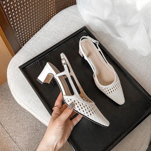 sandals woven thi heel pointed hollow women's shoes, Black