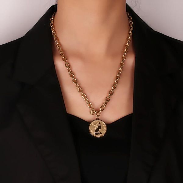 pendant necklaces tosako stainless steel necklace titanium pendants sweater chain queen portrait female 2021 trend jewelry, Silver
pendant necklaces tosako stainless steel necklace titanium pendants sweater chain queen portrait female 2021 trend jewelry, Silver