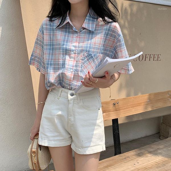 women's blouses & shirts korea autumn summer short sleeve plaid womens mens long loose checked female clothes outwear couples, White
women's blouses & shirts korea autumn summer short sleeve plaid womens mens long loose checked female clothes outwear couples, White