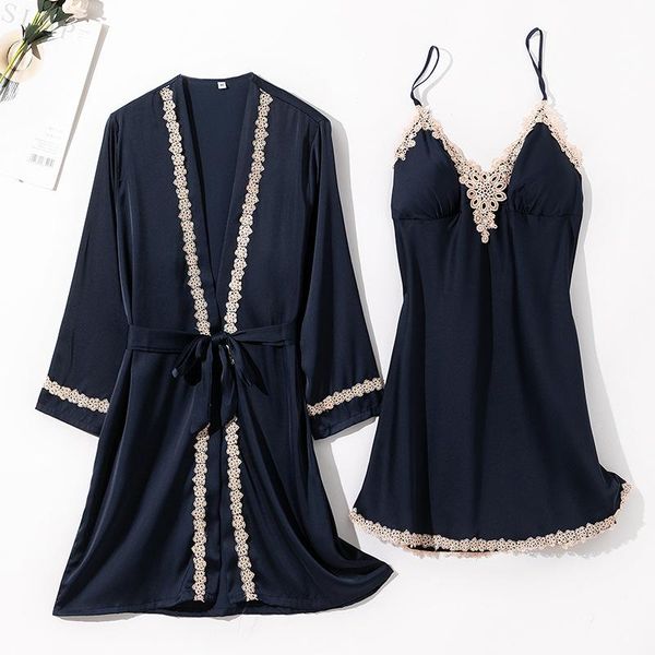 women's sleepwear 2021 summer 2pcs robe set satin nightwear with pads faux silk women kimono bathrobe gown intimate lingerie, Black;red
women's sleepwear 2021 summer 2pcs robe set satin nightwear with pads faux silk women kimono bathrobe gown intimate lingerie, Black;red