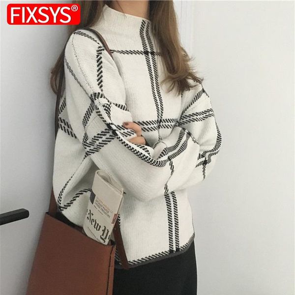 ins winter women's pullovers sweater fashion plaid turtleneck loose knit full sleeve korean casual large size sweaters, White;black
ins winter women's pullovers sweater fashion plaid turtleneck loose knit full sleeve korean casual large size sweaters, White;black