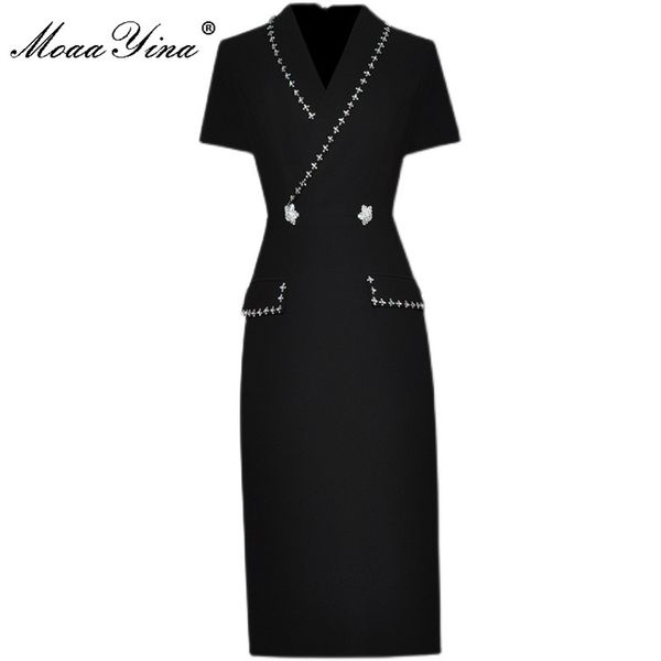 summer fashion designer black sheath dress women notched short sleeve beading lady office bodycon midi 210524, Black;gray
summer fashion designer black sheath dress women notched short sleeve beading lady office bodycon midi 210524, Black;gray