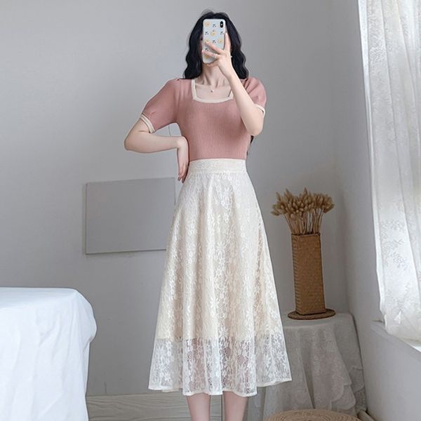 summer ladies square collar short sleeve knitting sweater pullover jumpers +white hight waist lace skirts set 2pcs knitted 210514
summer ladies square collar short sleeve knitting sweater pullover jumpers +white hight waist lace skirts set 2pcs knitted 210514