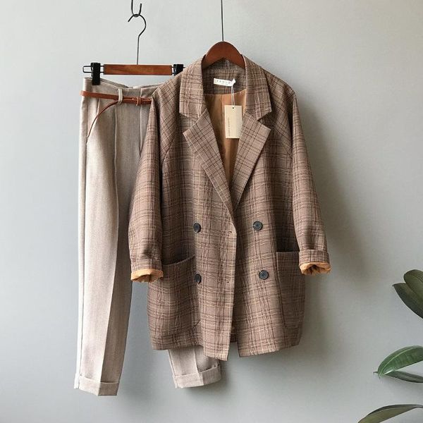 women's suits & blazers womens blzaers 2021 spring retro net red casual loose plaid double breasted straight tube suit coat for women o, White;black
women's suits & blazers womens blzaers 2021 spring retro net red casual loose plaid double breasted straight tube suit coat for women o, White;black