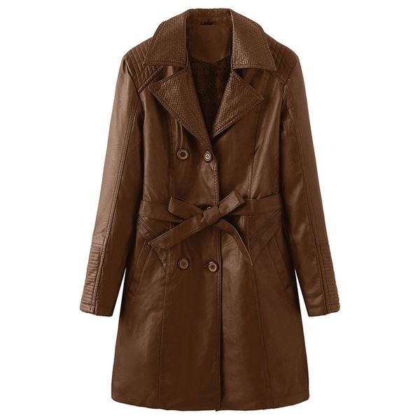 mid-length leather coat women fashion pu lapel overcoat with belt loose plus velvet thick slim jacket female lr1356 210531, Black
mid-length leather coat women fashion pu lapel overcoat with belt loose plus velvet thick slim jacket female lr1356 210531, Black