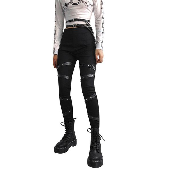 high waist gothic punkt women pants joggers harem rivet streetwear skinny black pockets capris trousers lr2, Black;white
high waist gothic punkt women pants joggers harem rivet streetwear skinny black pockets capris trousers lr2, Black;white