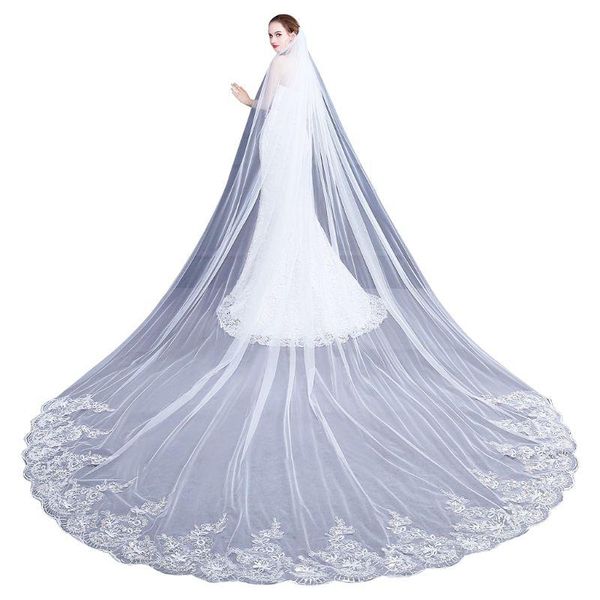 bridal veils 4m one-layer women trailing cathedral long wedding veil embroidered floral lace applique scalloped trim with comb, Black
bridal veils 4m one-layer women trailing cathedral long wedding veil embroidered floral lace applique scalloped trim with comb, Black