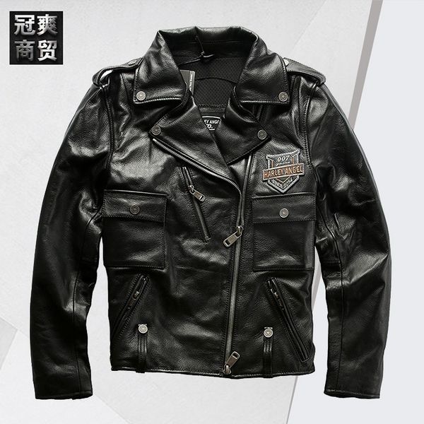 fashion leather halley angel jacket men's straight lapel inclined zipper double side pocket, Black
fashion leather halley angel jacket men's straight lapel inclined zipper double side pocket, Black