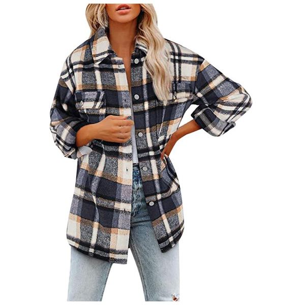 women's jackets fashion autumn winter warm brushed plaid long sleeve flannel jacket lapel button down pocketed shacket coats, Black;brown
women's jackets fashion autumn winter warm brushed plaid long sleeve flannel jacket lapel button down pocketed shacket coats, Black;brown