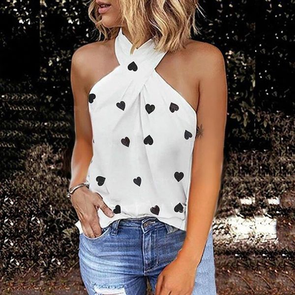 women's blouses & shirts 2021 fashion summer blouse women casual slim back zipper halter neck heart print sleeveless, White
women's blouses & shirts 2021 fashion summer blouse women casual slim back zipper halter neck heart print sleeveless, White