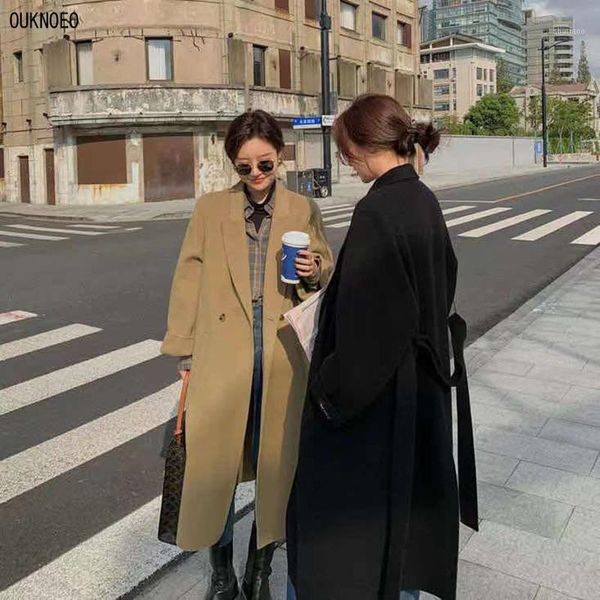 women's wool & blends woman long coat retro suit windbreaker korean streetwear loose solid color belt woolen autumn winter women, Black
women's wool & blends woman long coat retro suit windbreaker korean streetwear loose solid color belt woolen autumn winter women, Black