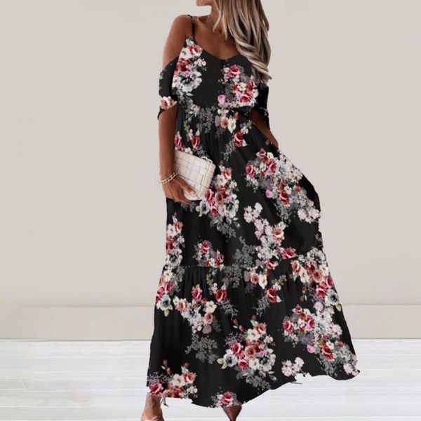 casual dresses europe and america women summer long dress printed flowers sling beach holiday ruffles drop, Black;gray
casual dresses europe and america women summer long dress printed flowers sling beach holiday ruffles drop, Black;gray