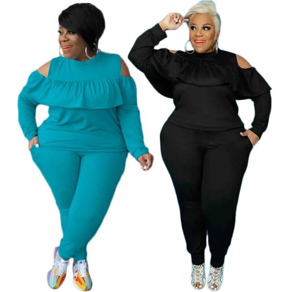 women's two piece pants plus size women off the shoulder sets solid color o-neck ruffles skinny suits casual autumn winter outfits, White
women's two piece pants plus size women off the shoulder sets solid color o-neck ruffles skinny suits casual autumn winter outfits, White