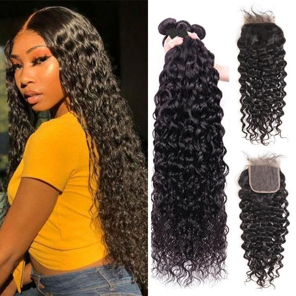 human hair bulks 30 inch bundles long water wave with closure brazilian weave 3, Black
human hair bulks 30 inch bundles long water wave with closure brazilian weave 3, Black
