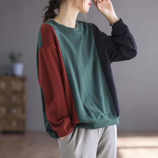 literature and art round neck color matching long sleeve sweater women's early autumn loose casual coat 6626, Black
literature and art round neck color matching long sleeve sweater women's early autumn loose casual coat 6626, Black