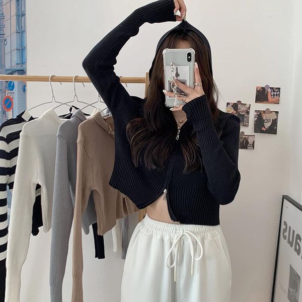women's knits & tees fashion ladies slim hooded cardigans double zipper long sleeve sweaters women chic streetwear 2021 spring autumn, White
women's knits & tees fashion ladies slim hooded cardigans double zipper long sleeve sweaters women chic streetwear 2021 spring autumn, White