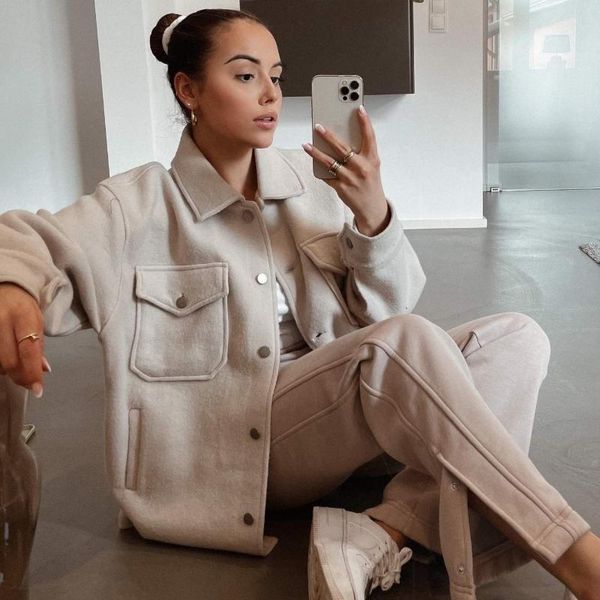 women's wool & blends autumn and winter woolen shirt jacket coat wear, Black
women's wool & blends autumn and winter woolen shirt jacket coat wear, Black