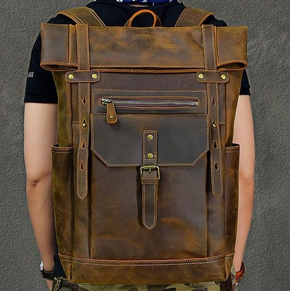 men's leather backpack, large capacity travel bag, 15-17 inch lap retro style backpack
men's leather backpack, large capacity travel bag, 15-17 inch lap retro style backpack