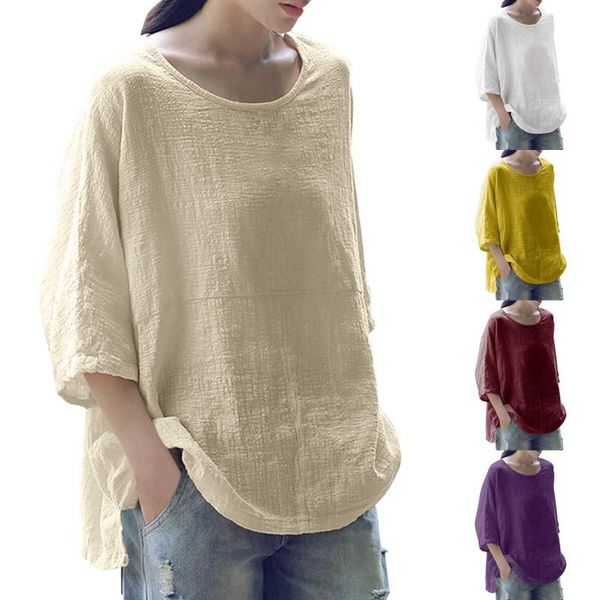 women's t-shirt women oversize summer casual solid color cotton blend round neck three-quarter sleeve female loose, White
women's t-shirt women oversize summer casual solid color cotton blend round neck three-quarter sleeve female loose, White