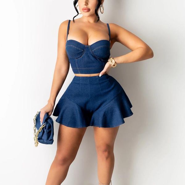 women's tracksuits women chic two piece denim dress suits spaghetti strap crop & mini shorts skirts set, Gray
women's tracksuits women chic two piece denim dress suits spaghetti strap crop & mini shorts skirts set, Gray